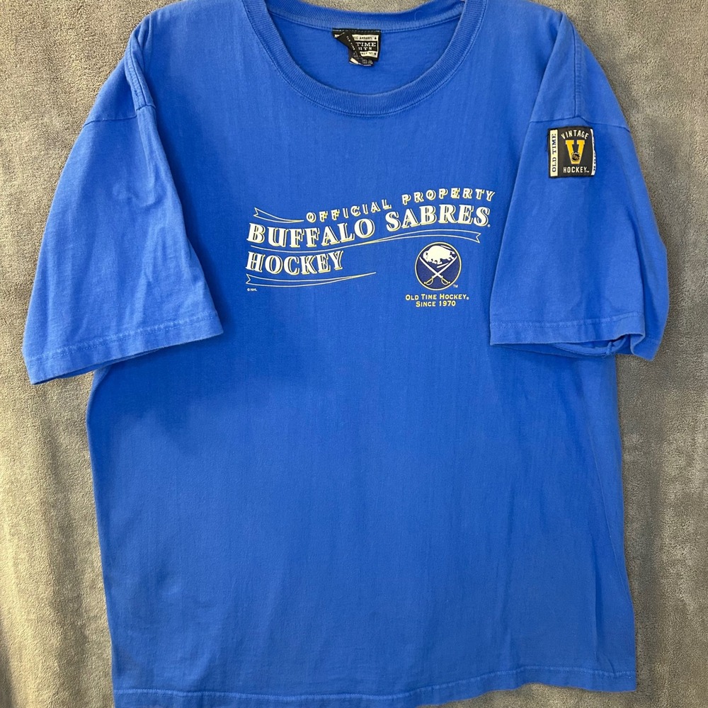 Buffalo Sabres NHL T-shirt Mens XL (2XL tag) Blue Vintage Old Time Hockey